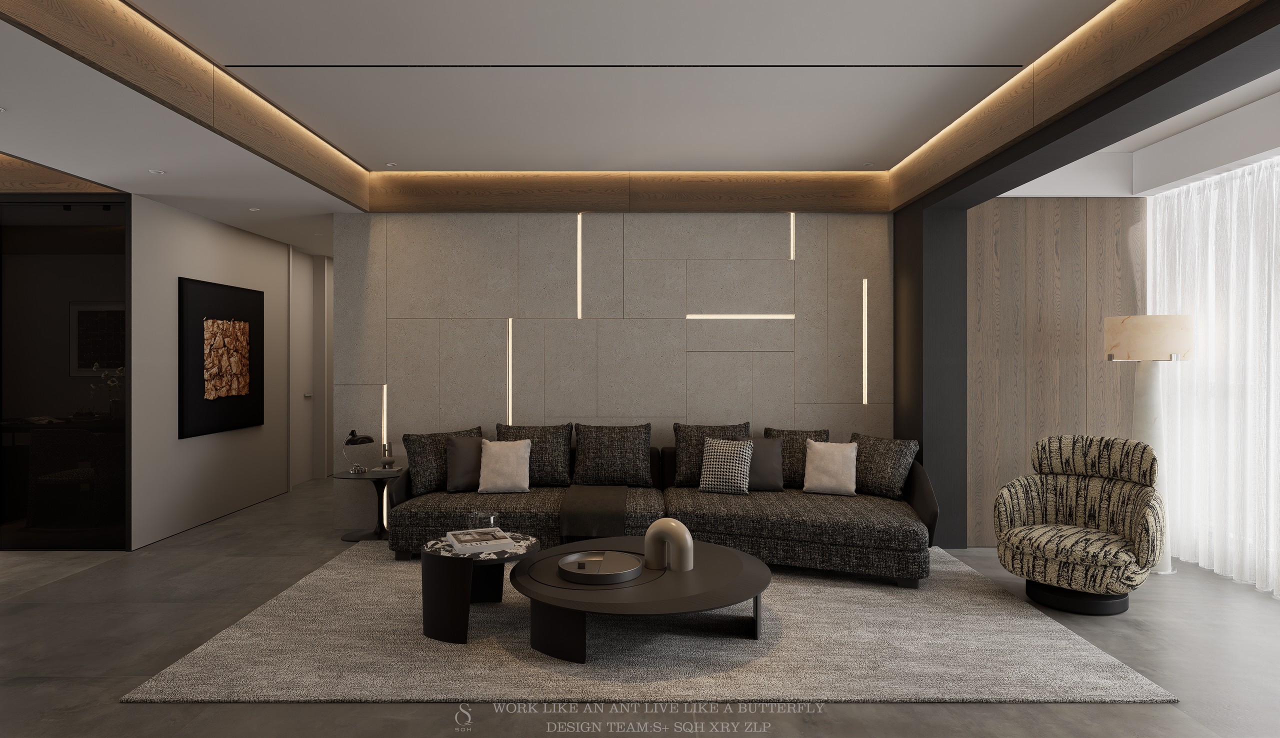 Dark | 深色意式：暗黑系配木纹 | 精装改造-S+对我们来说每个案子都是私人定制