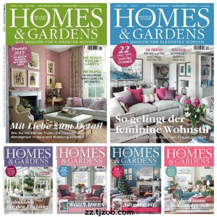 【德国版】《Homes & Gardens》2019年合集经典奢华潮流室内软装花园庭院设计PDF杂志（6本）