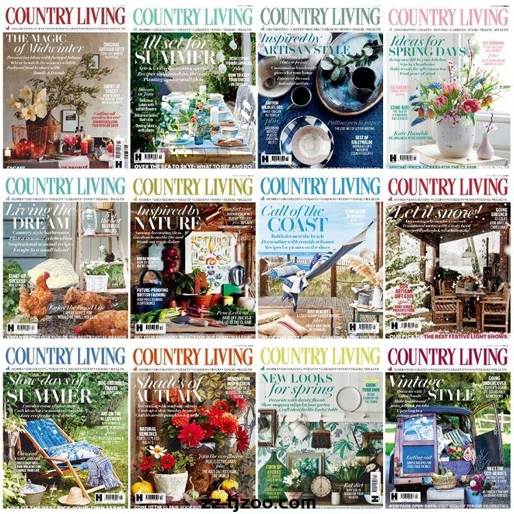 【英国版】《Country Living UK》2019年合集乡村田园家居生活住宅设计PDF杂志（12本）